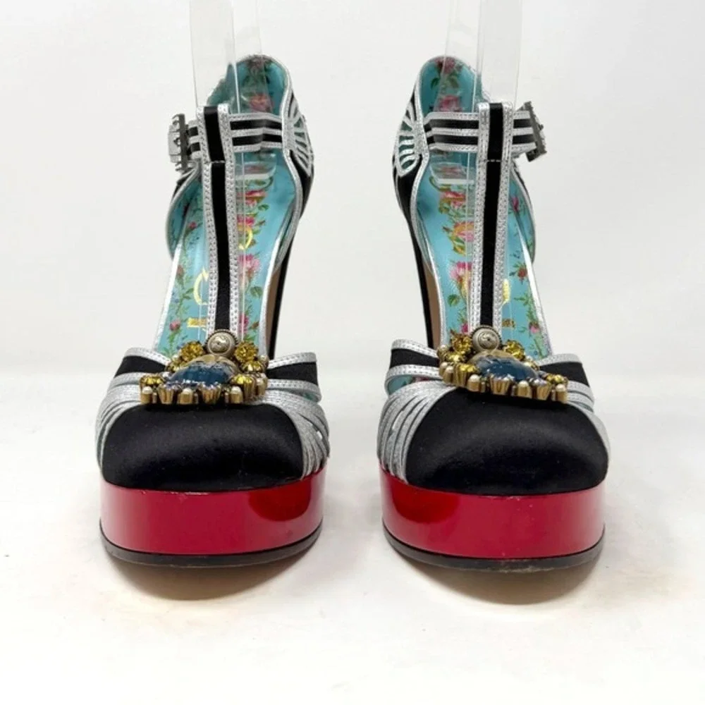 Gucci Mariska Platform Heels Black‎ Runway Sandals 37.5